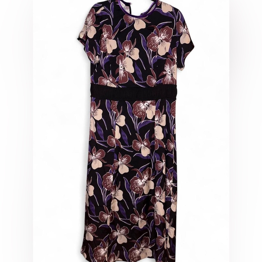 Dries Van Noten purple bold botanical floral silk maxi dress. EU 40